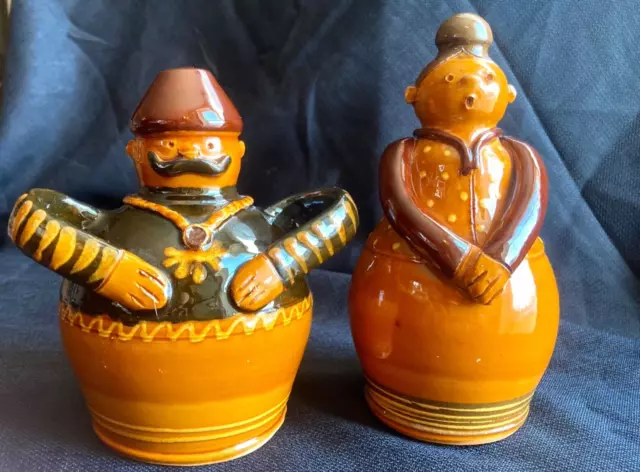 COIN BANK Hungarian Signed Pottery Figurine Pair (Hand Crafted, Clay)