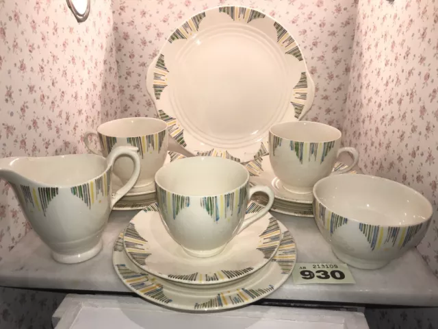 12pc Vintage Deco Royal Art  Tea Set Cups Saucers Plates Milk Jug & Sugar Bowl