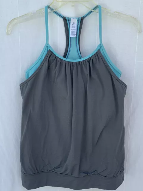 Ivivva by Lululemon Girls 14 Double Dutch Layer Tank Top Light Blue and Gray