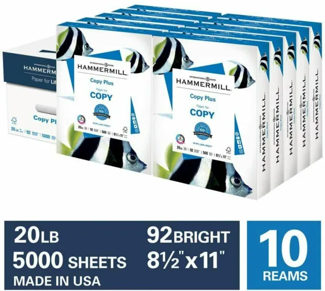 Hammermill printer Copy Paper 10 REAM 8.5 x 11 White 20 lb. 5000 SHEETS