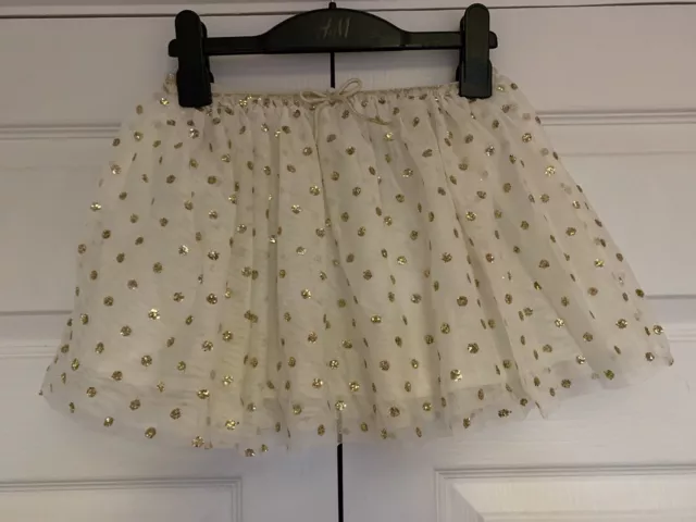 H&M Girls Sparkly Skirt, Age 2-4 Years, Cream & Gold