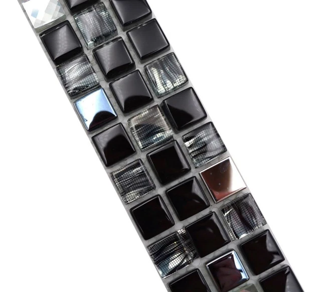 Mosaik Wandbordüre Borde Bordüre Glasmosaik Stahl mix Schwarz WB92BOR-0304