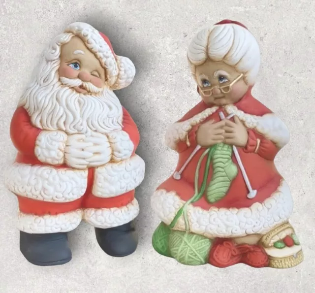Bisque de cerámica retro Mr. & Mrs. Santa Claus listo para pintar sin pintar
