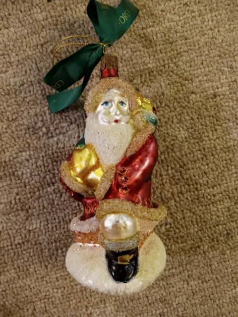 🎄 Beautiful WATERFORD Holiday Blown Glass Ornament ~ Santa With Bag of Toys