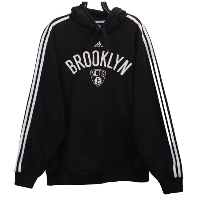 ADIDAS BROOKLYN NETS Team Logo Hoodie Pullover, Black, 8717A-12 Size XL