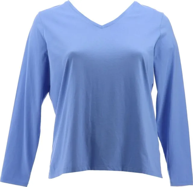 Lands' End Women's Rlxd Supima LS V-Neck TShirt French Periwinkle PXL NEW 424644