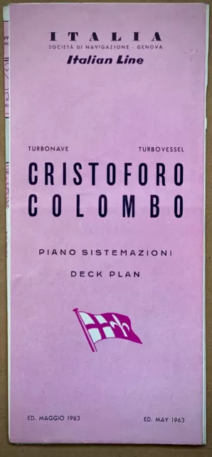 CRISTOFORO COLOMBO-ITALIA LINE-Genova-Brochure pieghevole originale-Maggio 1963-