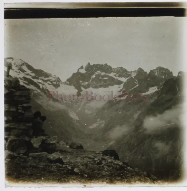FRANCE Snow Mountain Head of Maye 1930 Photo Stereo Glass Plate Vintage