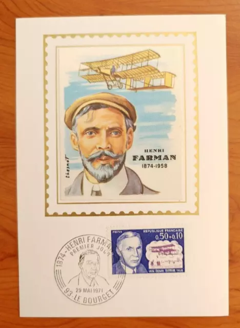 1971 Henri FARMAN 1874-1958 Aviateur , Le BOURGET ,  carte 1er jour sur Soie fdc