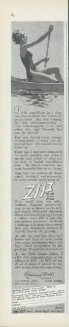 1928 Zip Hair Remover Woman Canoe Paddle Madame Berthe Vintage Print Ad PR1