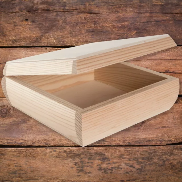 Small Square Wooden Box 16x16x6 cm / Rounded Corners Keepsake Memory Storage