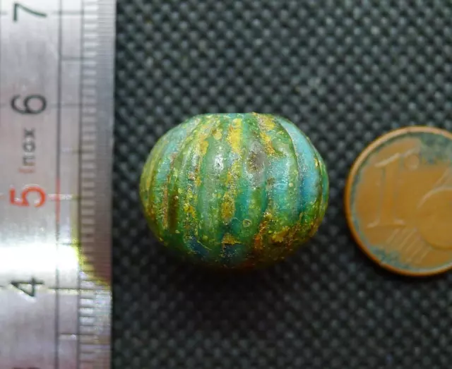 18mm Perle Faience Ancien Romain Fouille Ancient Roman Egypt Melon Glass Bead