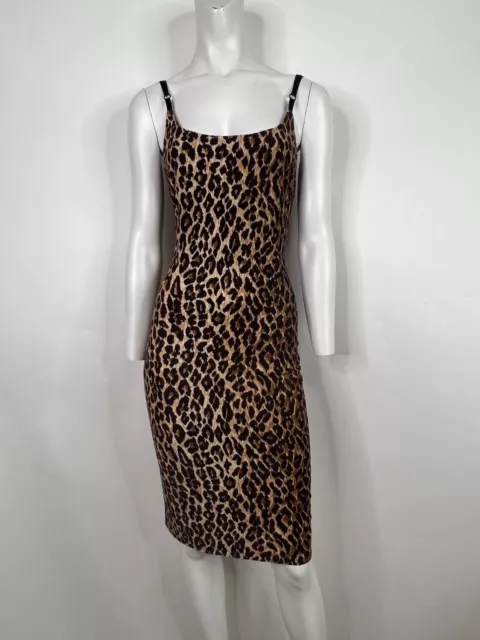 Vtg Dolce & Gabbana D&G Ss2001 Micro Terry Leopard Print Bodycon Dress 40 S