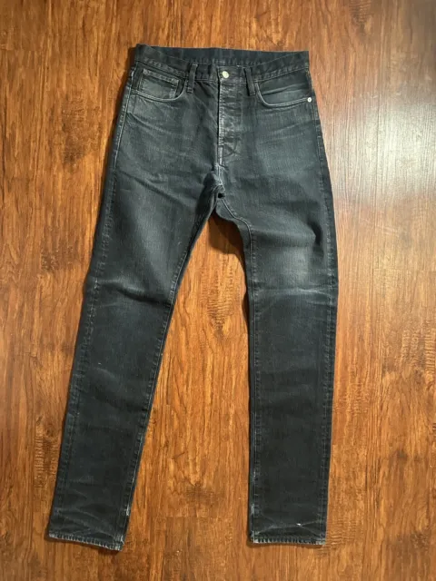 Helmut Lang Relaxed Tapered Button Fly Denim Jeans Size 30 Black 34" Inseam