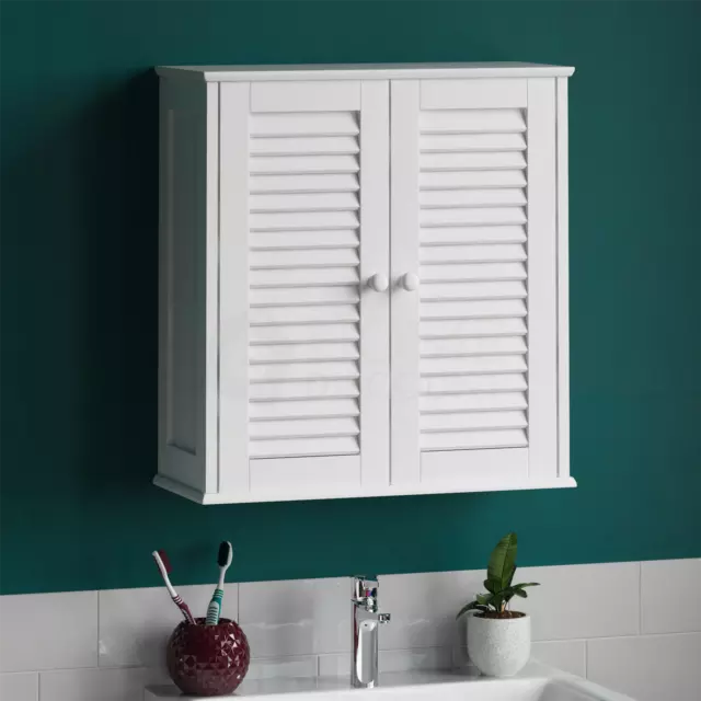 Bathroom Cabinet Wall Mounted Double Shutter Door White Storage By Home Discount