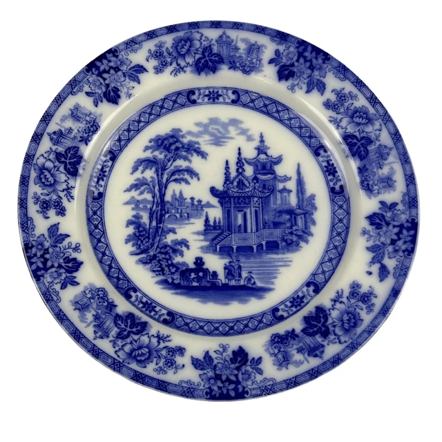 Victorian-Era Royal Doulton Burslem Flow Blue Transfer Plate in Madras Pattern