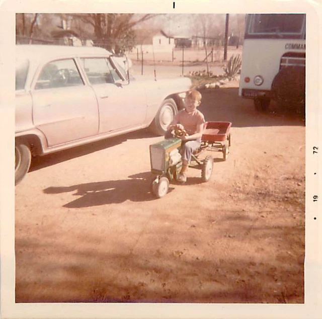 1970s Little Red Wagon Murray Toy Pedal Tractor Red Head Boy Polaroid Photo Vtg