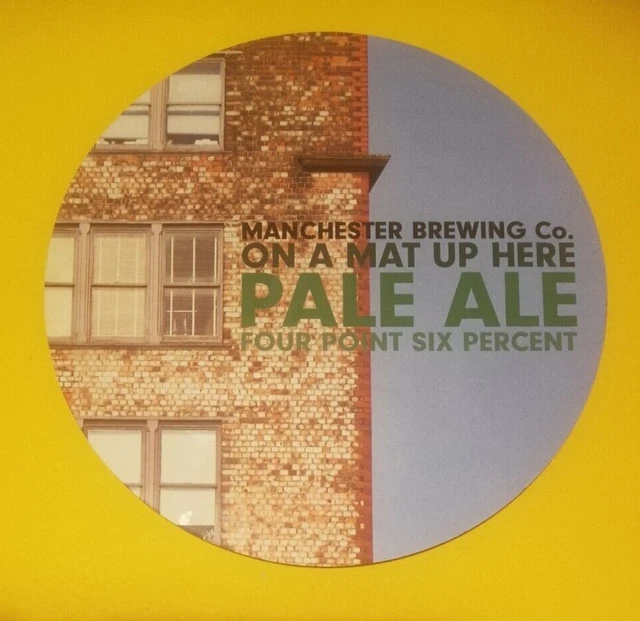 Beer pump clip badge front MANCHESTER brewery ON A MAT UP HERE real ale CLOSED