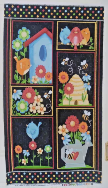 Fabric Quilt Panel "Birds n Bees" by Shelley Comiskey  - 112 x60 cm