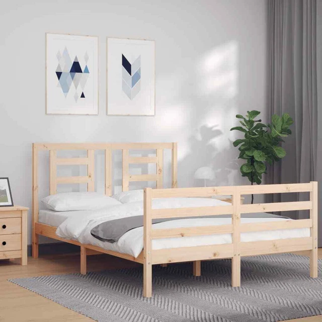 Estructura de cama de matrimonio con cabecero madera maciza vidaXL