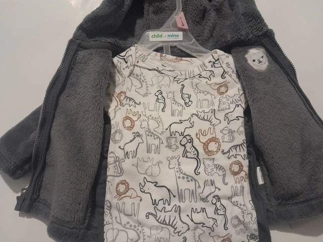 New Carters Baby Infant 3pc Set Size 0-3 Months Gray Pants Hooded Jacket 3