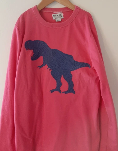 Euc Girls Mini Boden Top 9-10y Superstitch Dinosaur Bright Pink Johnnie b