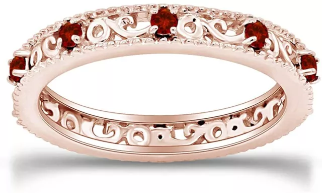 Round Cut Simulated Red Garnet Stackable Ring In 14K Rose Gold Plated Silver 925