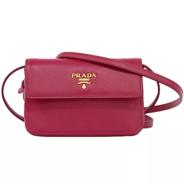 PRADA Saffiano Leather Mini Pochette Crossbody Bag Pink