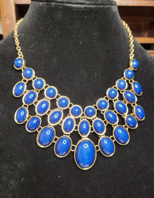 Charming Charlie Chunky Blue Bubble Bobble Bib Collar Necklace Statement NWT