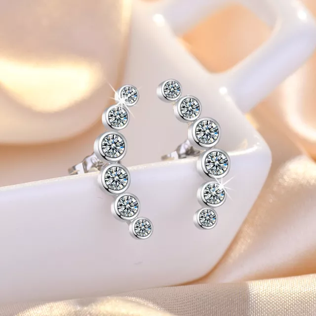 925 Sterling Silver Robover CZ Curve Bar Stud Earrings Women Girl Jewellery Gift