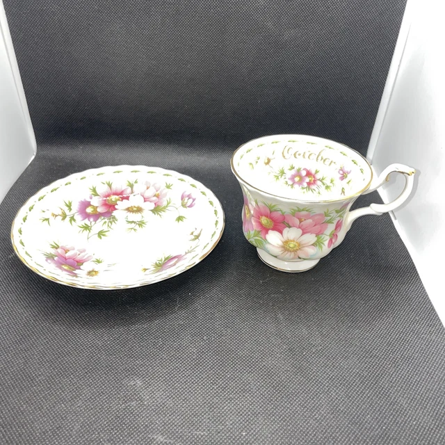 Royal Albert Flower of the Month Series 1970 OCTOBER COSMOS Tea Cup Saucer