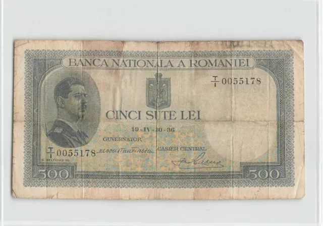 ROMANIA 500 Lei 1936, P-42a, T/1 0055178, Minor Issues But Scarce.