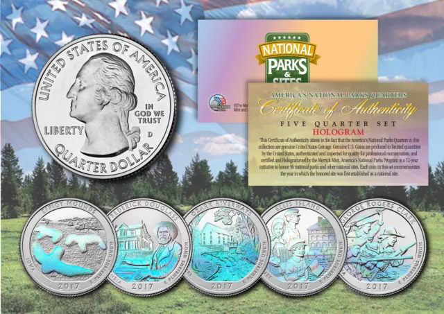 2017 America The Beautiful HOLOGRAM Quarters U.S. Parks 5-Coin Set w/Capsules