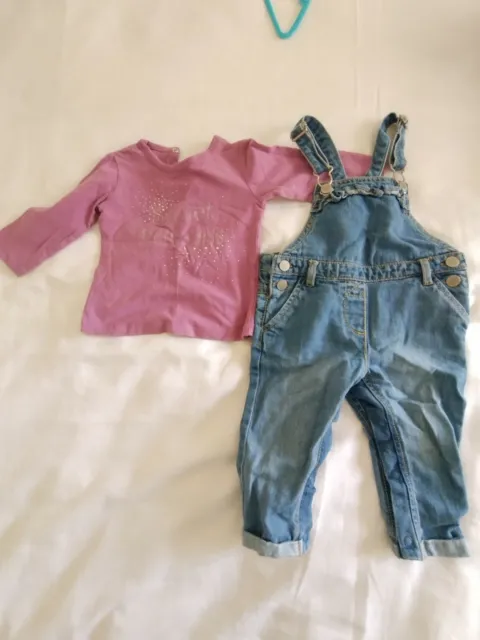 9-12 Months Baby Girl Dungarees And Top
