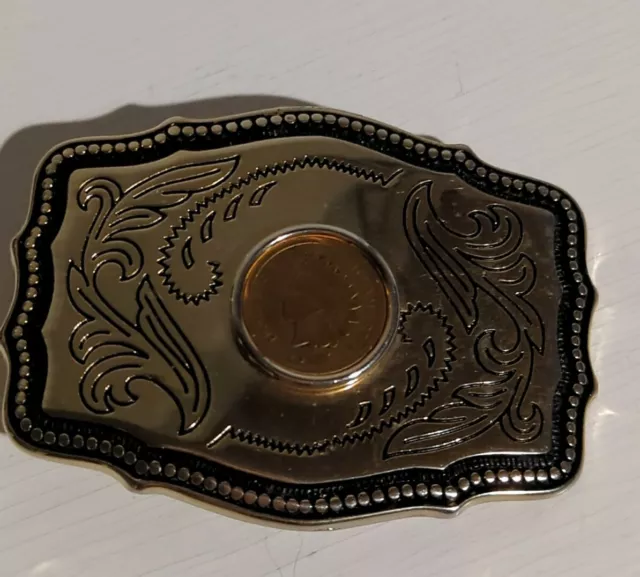 1907 Indian Head Penny Coin Western Ornate Scroll Belt Buckle