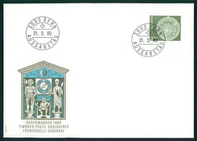 SCHWEIZ FDC 1980 DAUERMARKE ARCHITEKTUR ASTRONOMISCHE UHR m4949