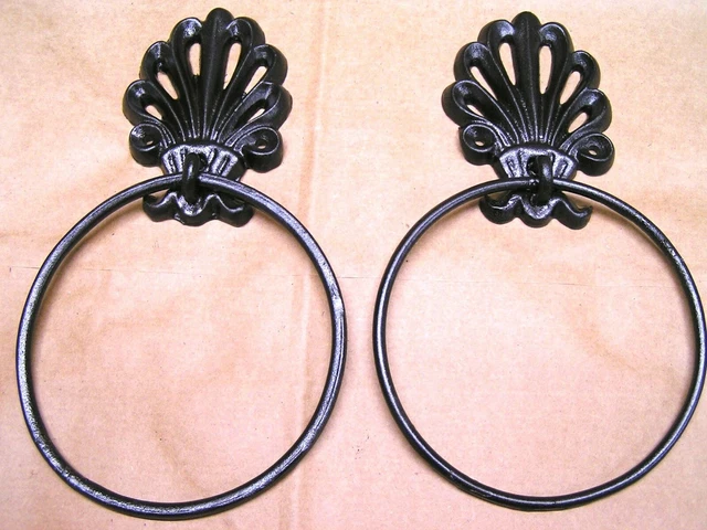 TWO cast iron wall rings, Oil Rubbed Bronze finish