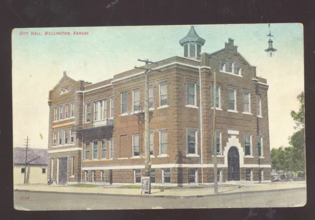 Wellington Kansas Downtown City Hall Police Station Vintage Postcard 1911