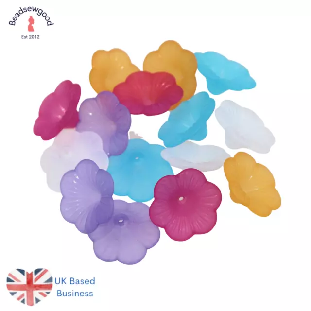 30 Acrylic Petunia Flower Beads in a Mixed Colour Pack for Jewellery Making 20mm 2