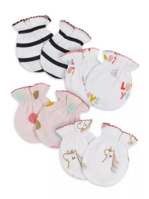 Gerber Baby Girls 4 Pack Organic Cotton Mittens Size 0-3 Months NEW Adorable