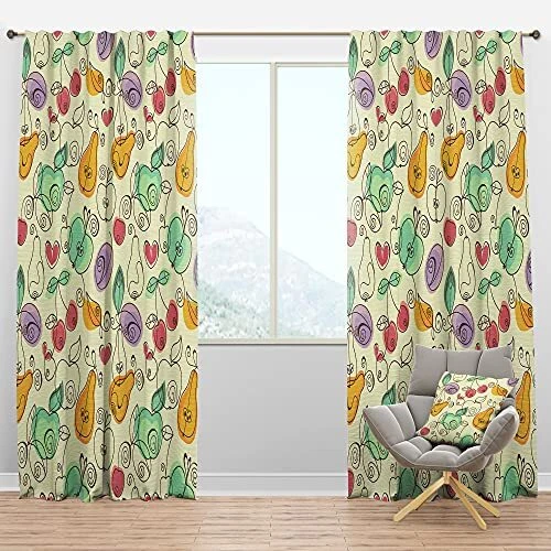 DesignQ Blackout Curtains 'Apples, Pears & Cherries' Curtains for Bedroom, Cu...