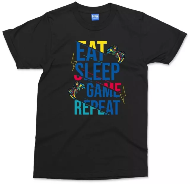 Eat Sleep Game Repeat Funny Gamer T-shirt Gift Boys Gaming Top Birthday Present