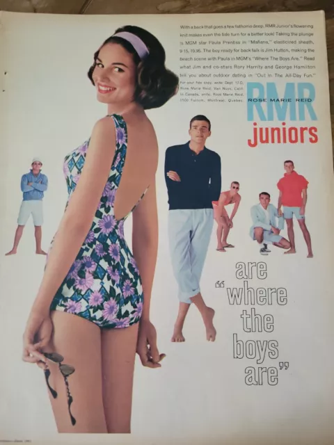 1961 Rose Marie Reid juniors womens  swimsuit Paula Prentiss model vintage ad