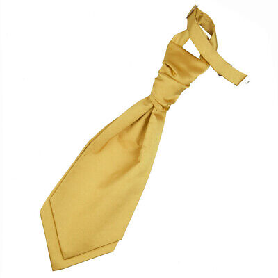 Gold Boys Satin Plain Solid Pre-Tied Ruche Wedding Cravat by DQT