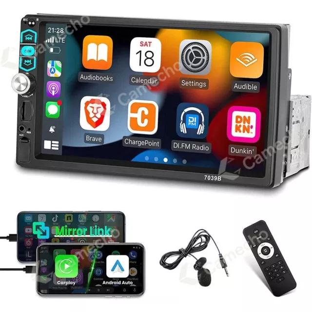 Single 1 DIN 7" Car Stereo Radio Apple CarPlay Android Auto BT FM Touch Screen