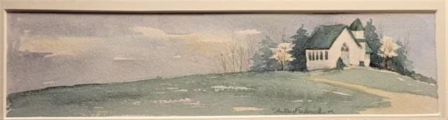 SHELLEY CANNON FREDERICK Signed Landscape Church Farmhouse Watercolor ...