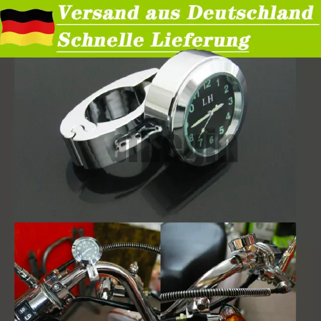 1" 7/8'' Motorraduhr Uhr Uhren Für Motorrad Fahrrad Lenkeruhr Wasserdicht Chrom