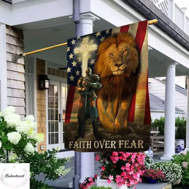 Faith Over Fear Cross Lion Of Judah Strong Christians Knight Jesus God Us Flag