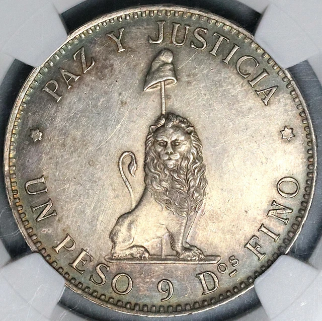 1889 NGC MS 61 Paraguay Peso Lion Liberty Cap Silver Crown Coin (22022301C)