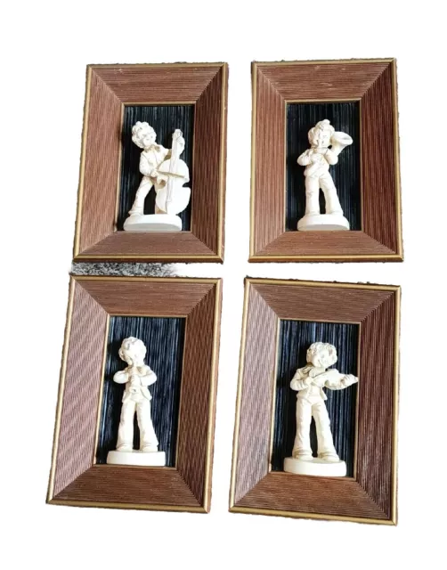 Wall Art Musicians  3D Chalkware Plaques 6X7 Musicical Vintage Wooden Framed